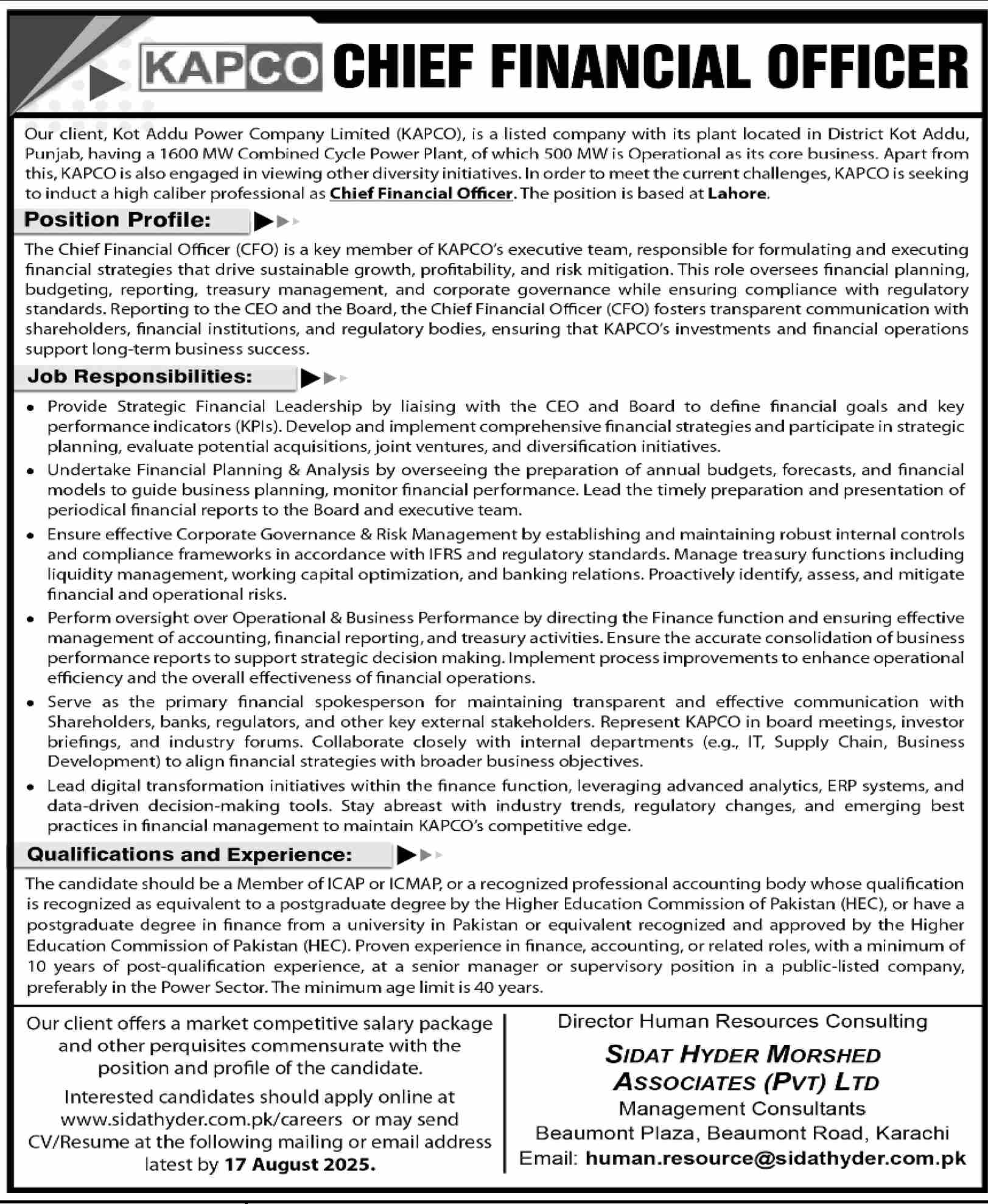 Jobs in KAPCO Karachi